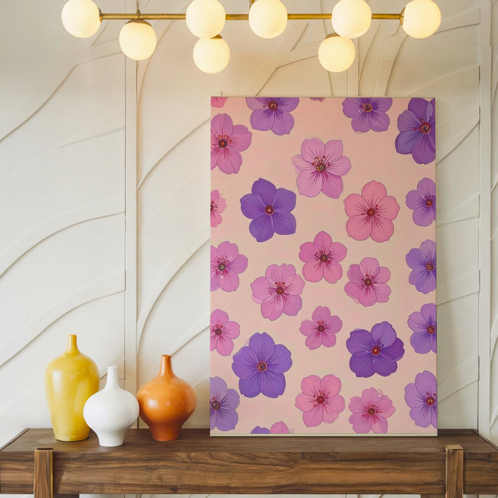 Pop-Art Floral Grid Canvas – Retro Pink Flower Pattern Art - Gifitto