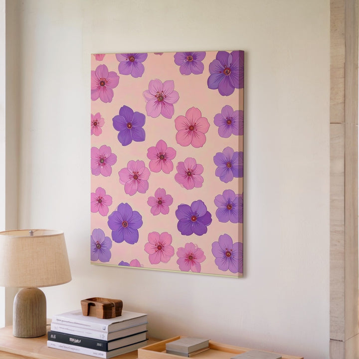 Pop-Art Floral Grid Canvas – Retro Pink Flower Pattern Art - Gifitto