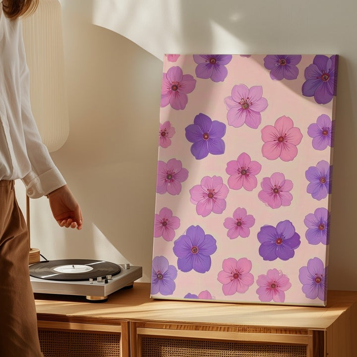 Pop-Art Floral Grid Canvas – Retro Pink Flower Pattern Art - Gifitto