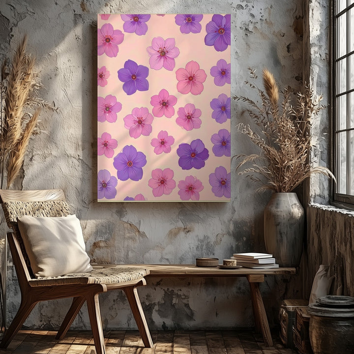 Pop-Art Floral Grid Canvas – Retro Pink Flower Pattern Art - Gifitto