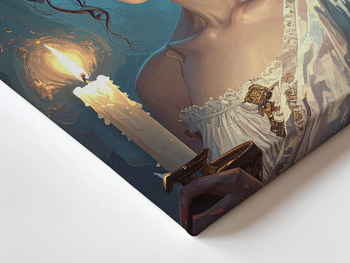 Ethereal Flame Canvas – Mystical Woman with Floral Crown and Candlelight - Gifitto