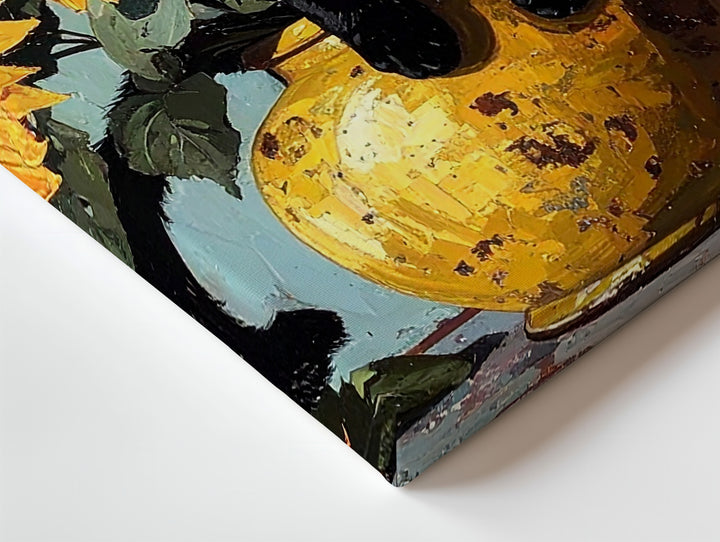 Whimsical Van Gogh Sunflowers Canvas – Playful Cat and Floral Art - Gifitto