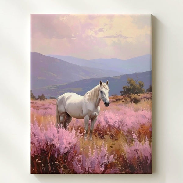 Pastel Meadow Horse Canvas – Dreamy White Horse in Soft Landscape - Gifitto