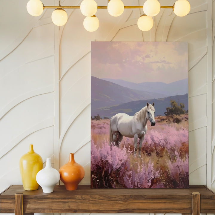 Pastel Meadow Horse Canvas – Dreamy White Horse in Soft Landscape - Gifitto
