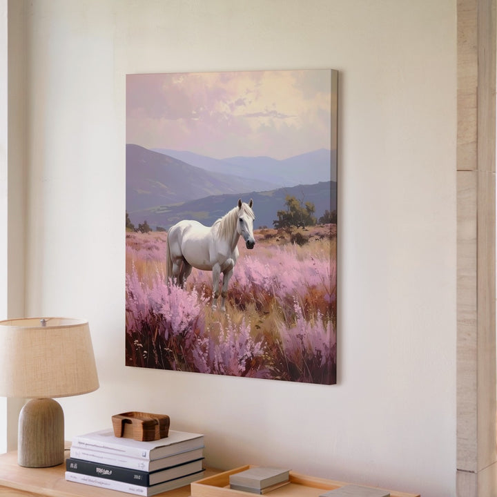 Pastel Meadow Horse Canvas – Dreamy White Horse in Soft Landscape - Gifitto