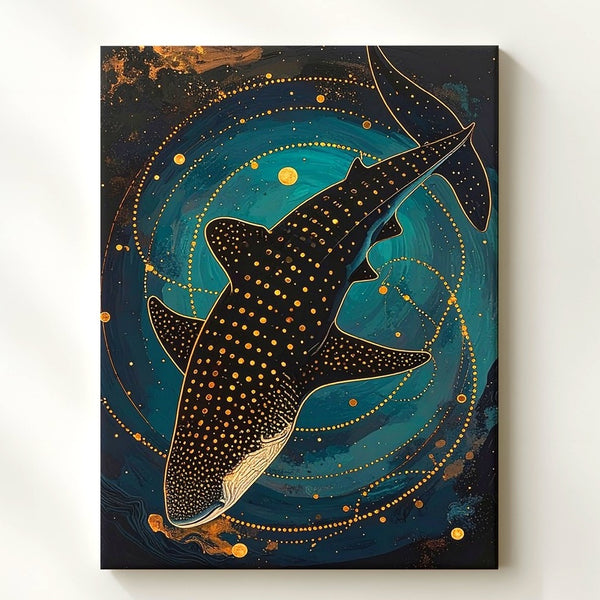 Cosmic Whale Shark Canvas – Surreal Underwater & Celestial Art