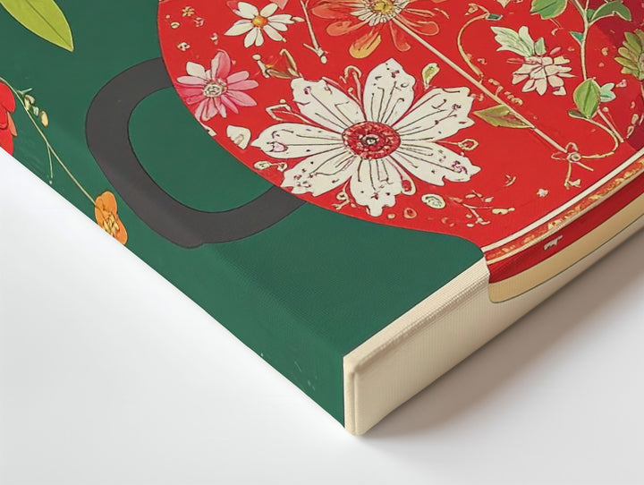 Ornate Red Vase with Flowers Canvas – Folk-Art Inspired Decorative Art - Gifitto