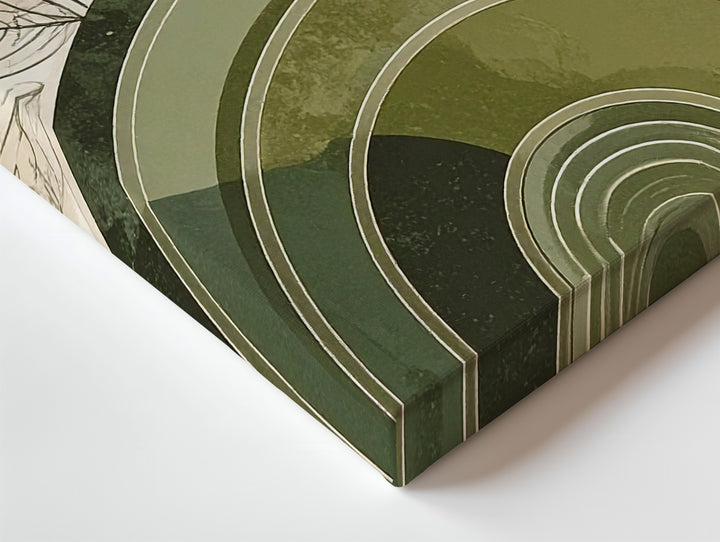 Modern Botanical Arch Canvas – Olive Green Lines & Minimal Leaf Drawing - Gifitto