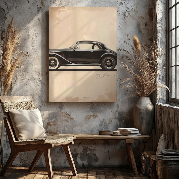 Minimalist Porsche 911 Sketch Canvas – Vintage Automotive Line Art - Gifitto