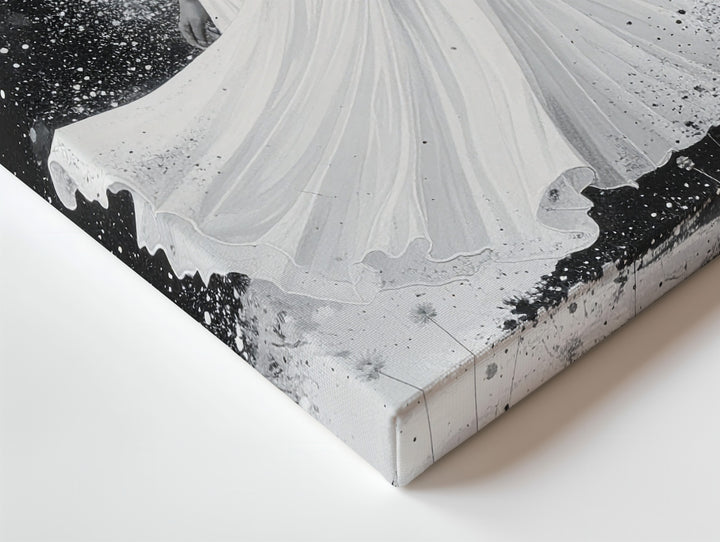 Ethereal Snowfall Canvas – Monochrome Woman in Flowing Dress Wall Art - Gifitto