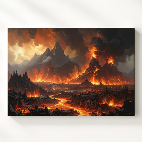 Apocalyptic Inferno Canvas – Fiery Volcano Eruption Landscape Wall Art - Gifitto