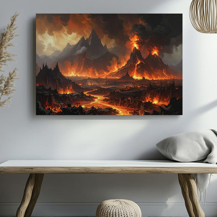 Apocalyptic Inferno Canvas – Fiery Volcano Eruption Landscape Wall Art - Gifitto