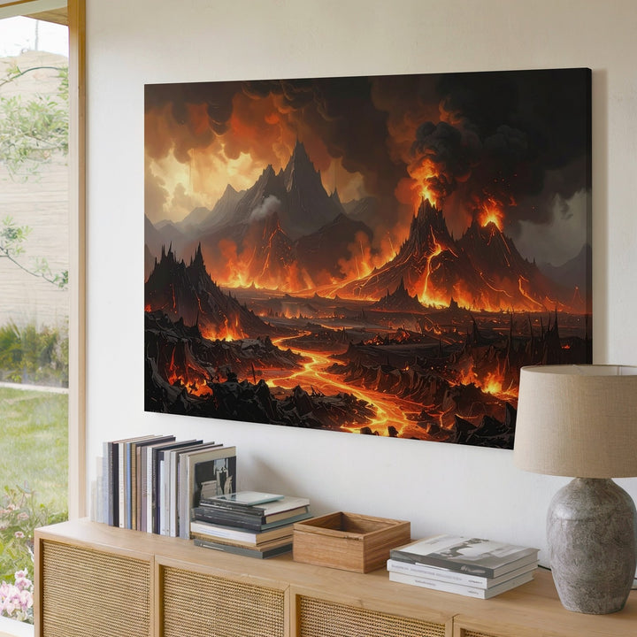 Apocalyptic Inferno Canvas – Fiery Volcano Eruption Landscape Wall Art - Gifitto