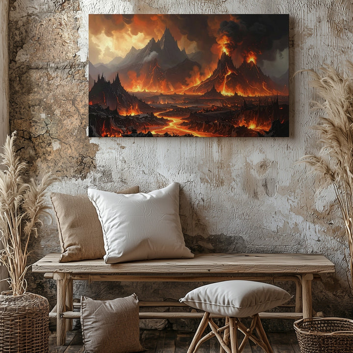 Apocalyptic Inferno Canvas – Fiery Volcano Eruption Landscape Wall Art - Gifitto