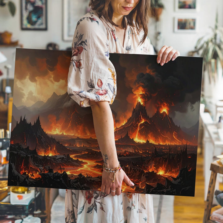 Apocalyptic Inferno Canvas – Fiery Volcano Eruption Landscape Wall Art - Gifitto