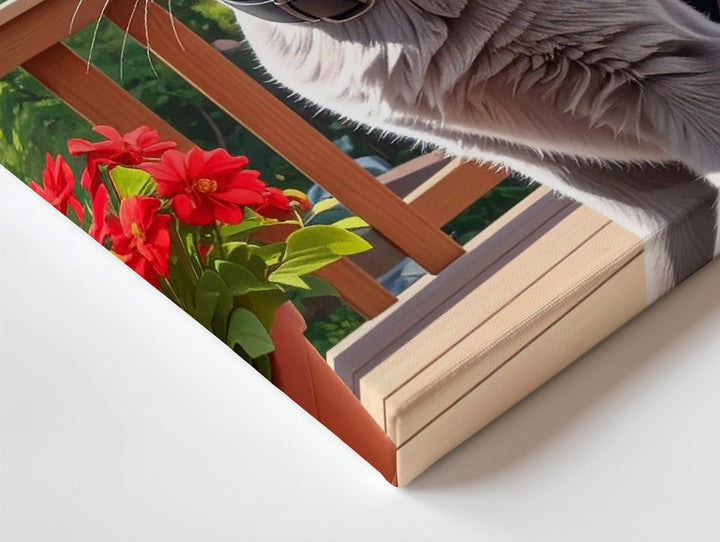 Curious Gray Cat on Deck Canvas – Realistic Outdoor Portrait with Harness - Gifitto