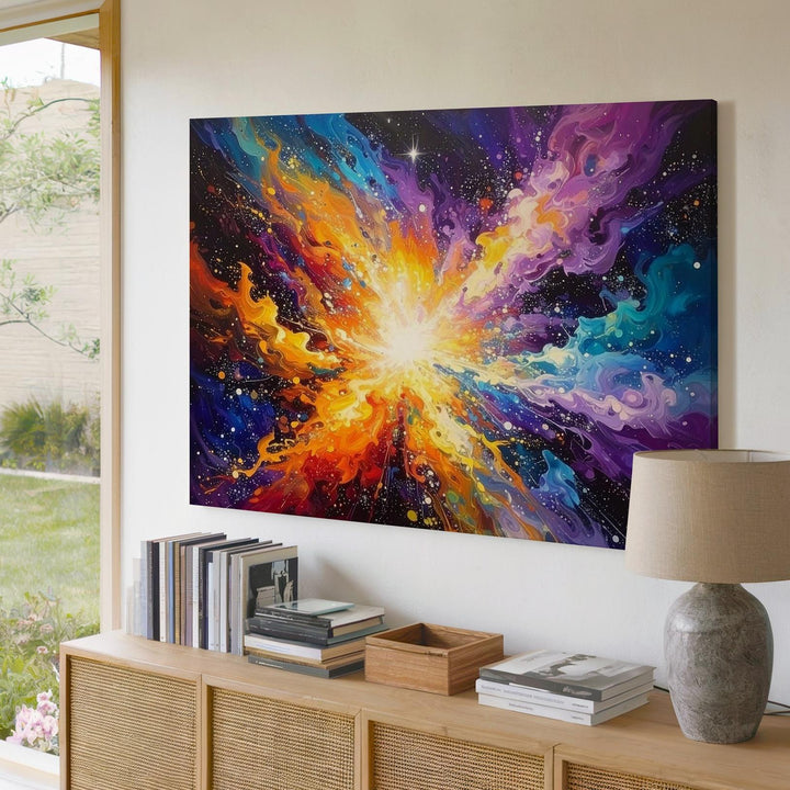 Stellar Bloom Canvas – Abstract Nebula Explosion in Vivid Cosmic Colors - Gifitto