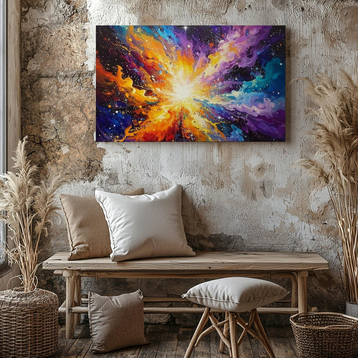 Stellar Bloom Canvas – Abstract Nebula Explosion in Vivid Cosmic Colors - Gifitto