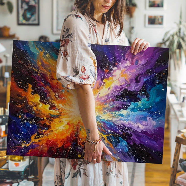 Stellar Bloom Canvas – Abstract Nebula Explosion in Vivid Cosmic Colors - Gifitto