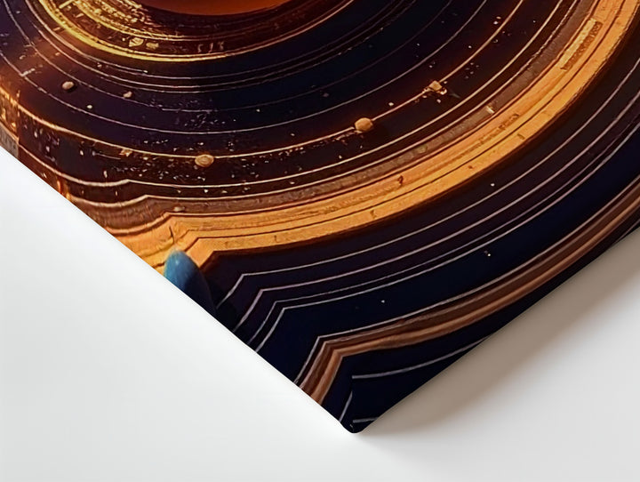 Engineered Cosmos Canvas – Futuristic Solar System with Golden Orbital Geometry - Gifitto