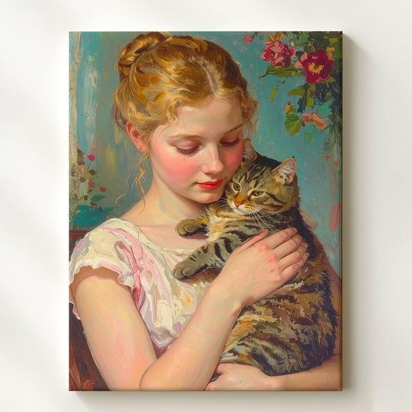 Lady with Tabby Cat Canvas – Classical Portrait of Tender Affection - Gifitto