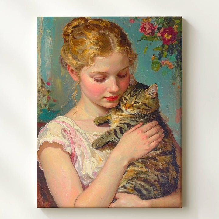 Lady with Tabby Cat Canvas – Classical Portrait of Tender Affection - Gifitto
