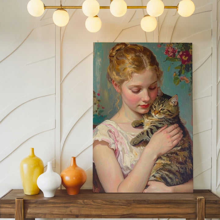 Lady with Tabby Cat Canvas – Classical Portrait of Tender Affection - Gifitto