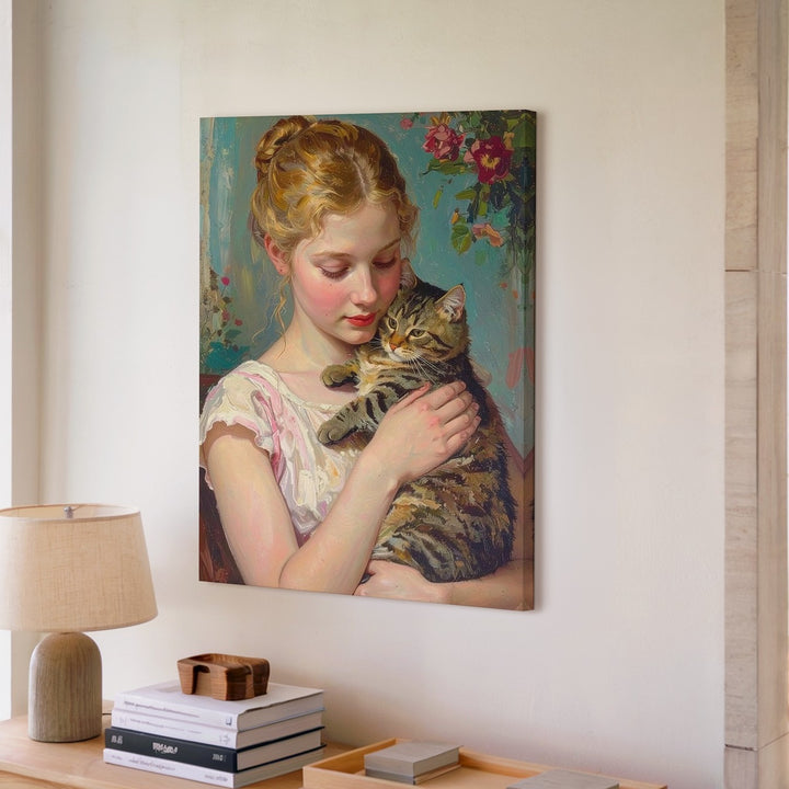 Lady with Tabby Cat Canvas – Classical Portrait of Tender Affection - Gifitto