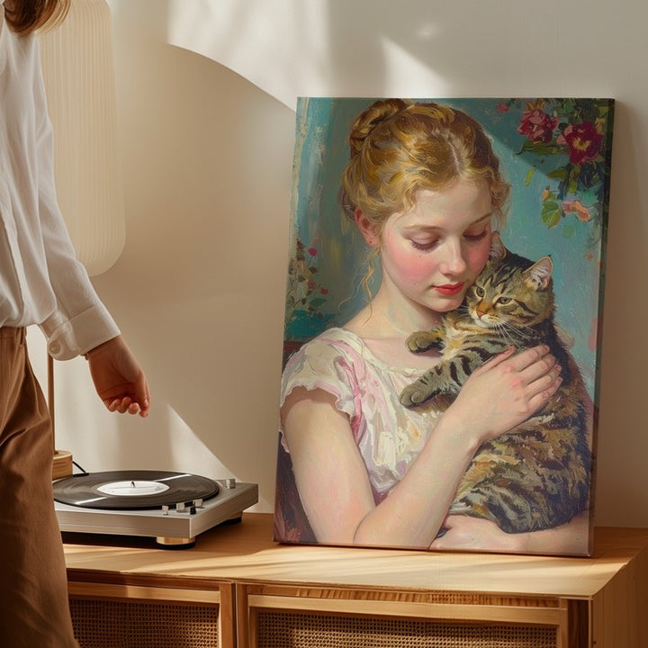 Lady with Tabby Cat Canvas – Classical Portrait of Tender Affection - Gifitto
