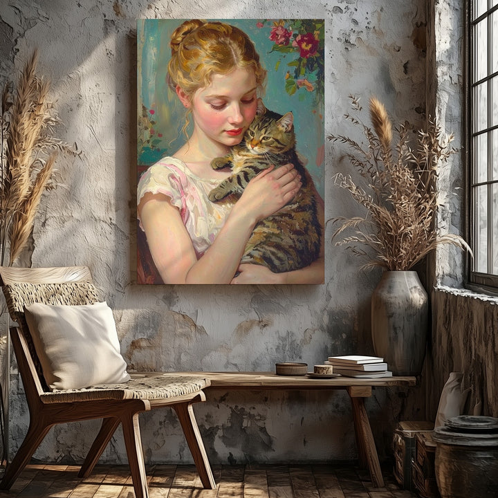 Lady with Tabby Cat Canvas – Classical Portrait of Tender Affection - Gifitto