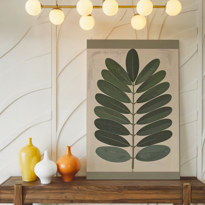 Minimalist Botanical Leaf Canvas – Stylized Green Leaf Art - Gifitto