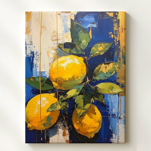 Abstract Lemon Canvas – Contemporary Mixed Media Fruit Wall Art - Gifitto