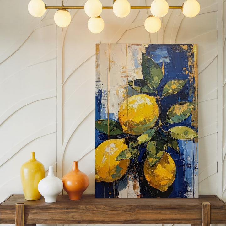 Abstract Lemon Canvas – Contemporary Mixed Media Fruit Wall Art - Gifitto