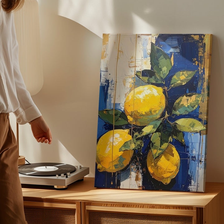 Abstract Lemon Canvas – Contemporary Mixed Media Fruit Wall Art - Gifitto
