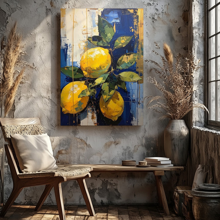 Abstract Lemon Canvas – Contemporary Mixed Media Fruit Wall Art - Gifitto