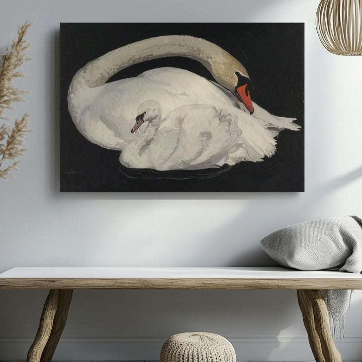 Graceful Swan Canvas – Minimalist Black and White Elegance Art - Gifitto