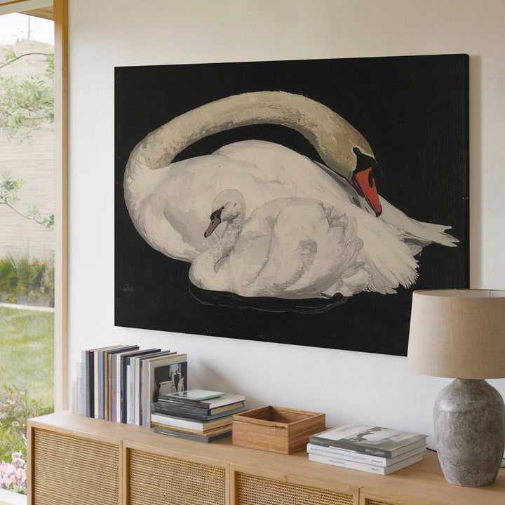 Graceful Swan Canvas – Minimalist Black and White Elegance Art - Gifitto