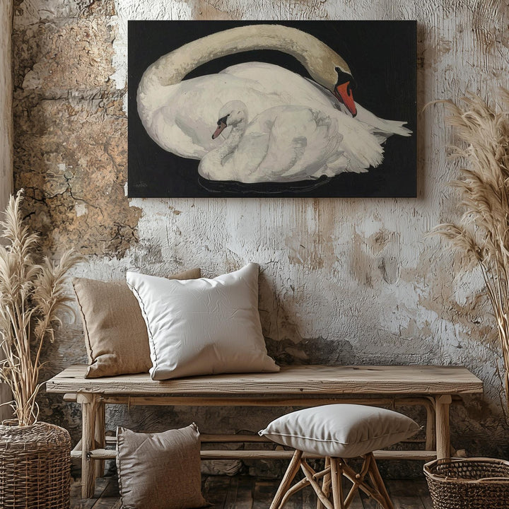 Graceful Swan Canvas – Minimalist Black and White Elegance Art - Gifitto