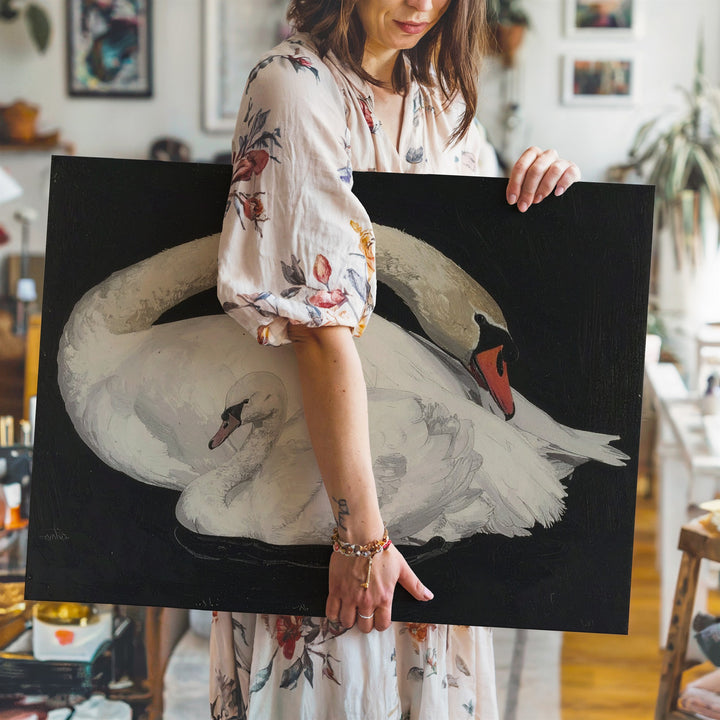 Graceful Swan Canvas – Minimalist Black and White Elegance Art - Gifitto