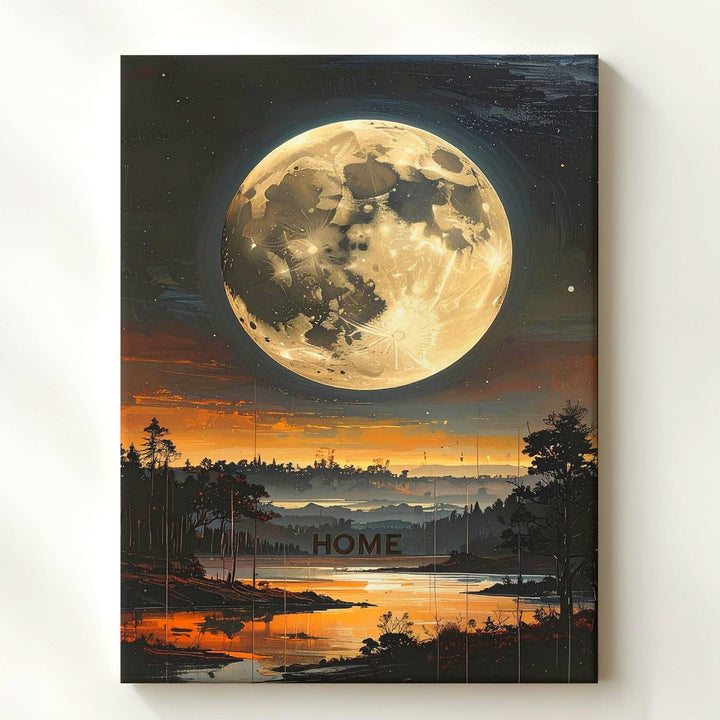 Moonlit Home Canvas – Silhouetted Trees & Glowing Moon Art - Gifitto