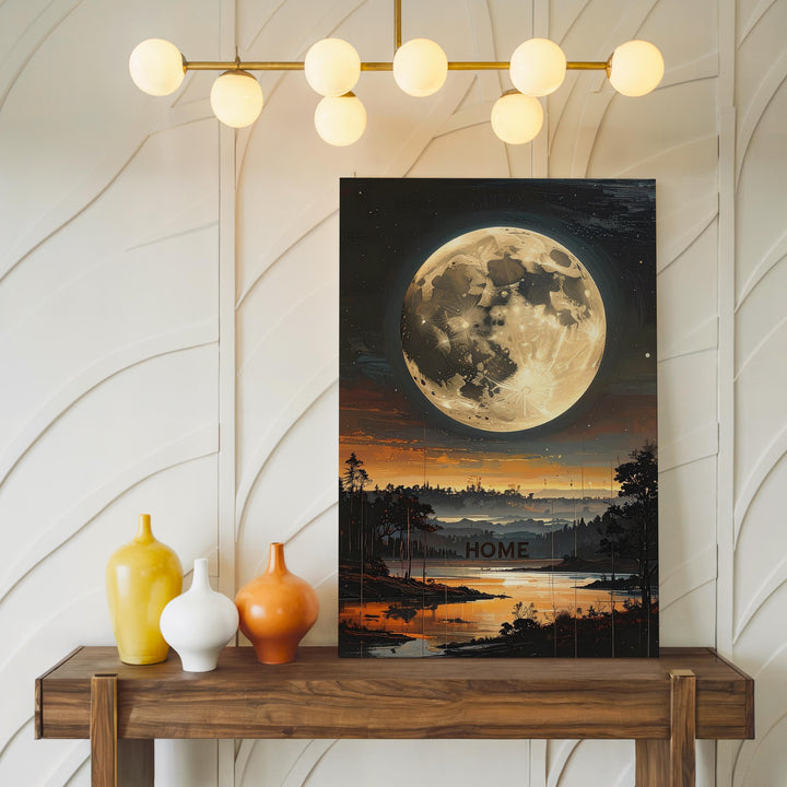 Moonlit Home Canvas – Silhouetted Trees & Glowing Moon Art - Gifitto