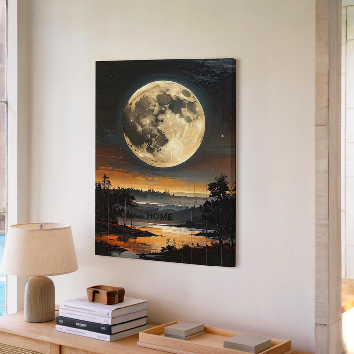 Moonlit Home Canvas – Silhouetted Trees & Glowing Moon Art - Gifitto