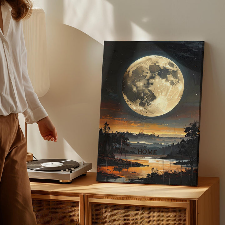Moonlit Home Canvas – Silhouetted Trees & Glowing Moon Art - Gifitto