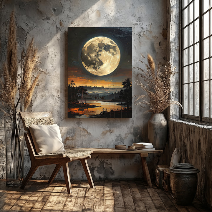 Moonlit Home Canvas – Silhouetted Trees & Glowing Moon Art - Gifitto
