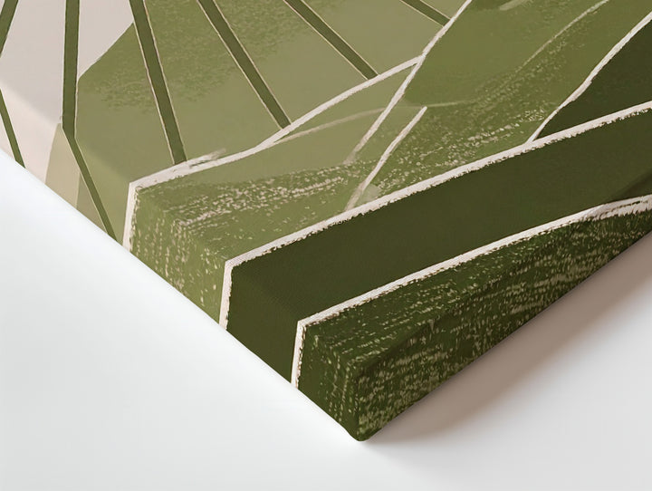 Sunburst Hills Canvas – Abstract Green Landscape with Radiant Geometry - Gifitto