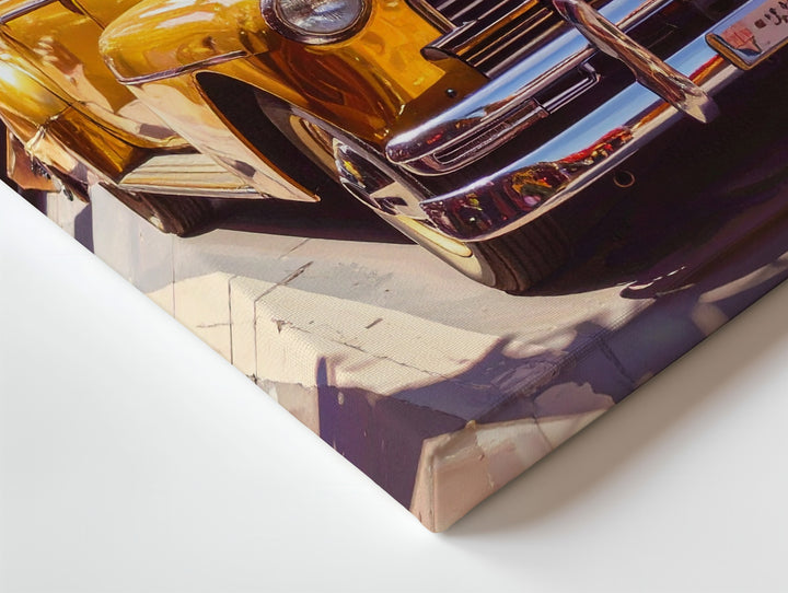 Golden Chevy City Canvas – 1940s Vintage Car in Urban Street Scene - Gifitto