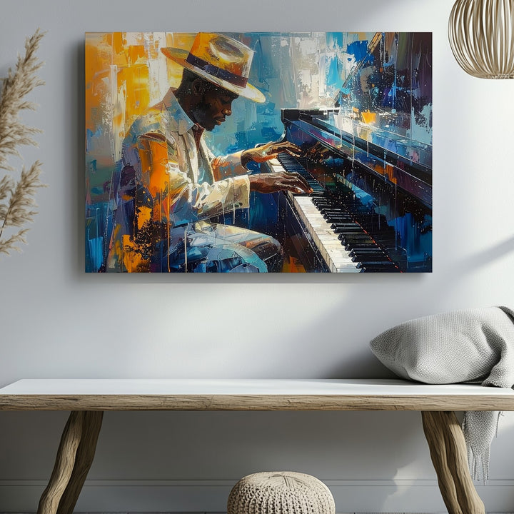 Jazz Piano Canvas – Abstract Musician in Vibrant Studio Wall Art - Gifitto