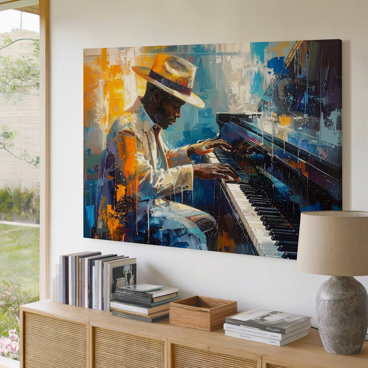 Jazz Piano Canvas – Abstract Musician in Vibrant Studio Wall Art - Gifitto