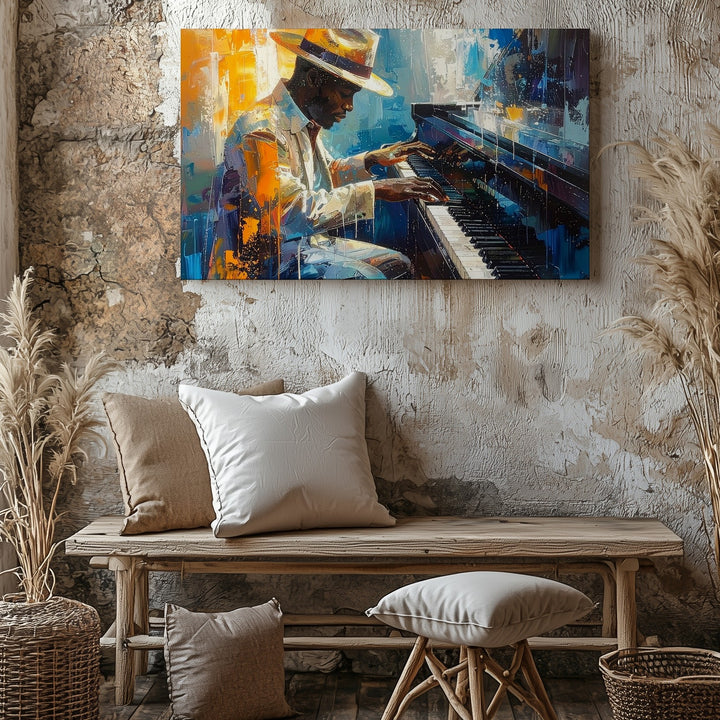 Jazz Piano Canvas – Abstract Musician in Vibrant Studio Wall Art - Gifitto