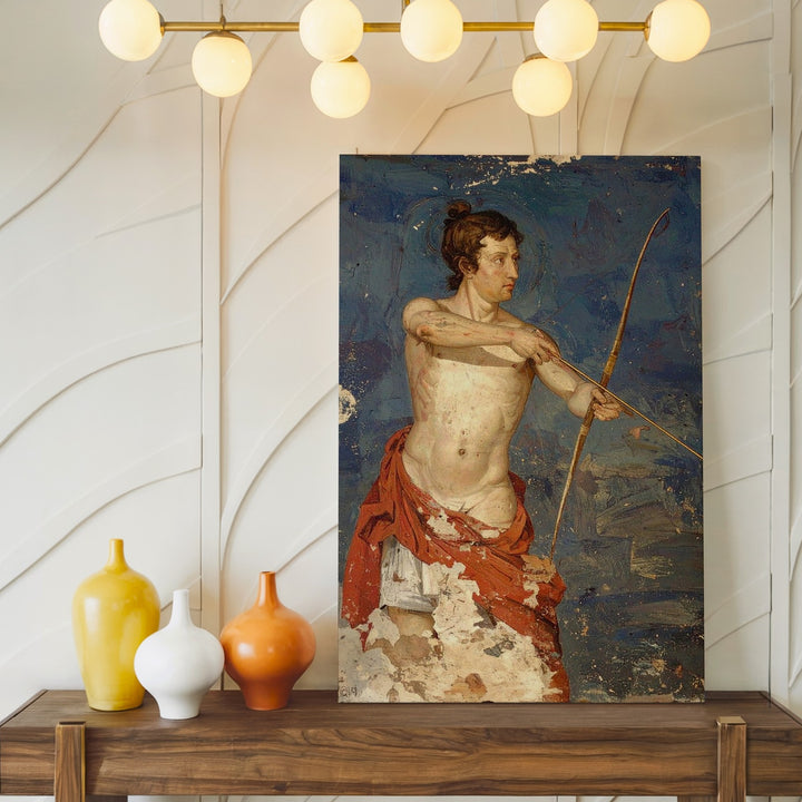 Ancient Greek Archer Canvas – Weathered Fresco-Style Wall Art - Gifitto